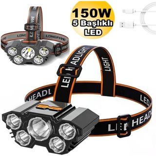 Yopigo Taka Riko 150 W Ultra Güçlü LED Şarjlı 5 LED 5x Cree LED Kafa Feneri 