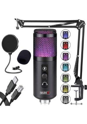 Midex V5 RGB Set USB Oyuncu ve Yayıncı Mikrofonu Condenser Stüdyo (Kayıt Gaming Tiktok Twitch Canlı yayın Discord Youtube)