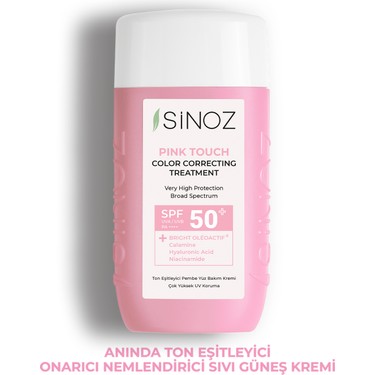 Sinoz Pink Touch Anında Ton Eşitleyici Onarıcı Nemlendirici Pembe Yüz Güneş Kremi SPF50