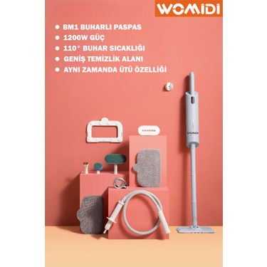 Womidi BM1 Çok Fonksiyonlu 13 Parça Buharlı Dikey Paspas ve Temizleyici