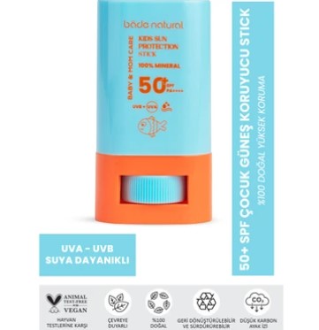 Bade Natural %100 Doğal ve Mineral Filtreli Yüksek Korumalı Çocuk Güneş Koruyucu Stick
