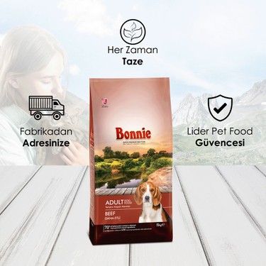 En İyi Köpek Maması Markaları ve Tavsiyeleri  - Bonnie Biftekli Yetişkin Kuru Köpek Maması 15 kg