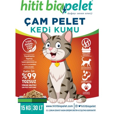 Hitit Biopelet Çam Peleti Kedi Kumu - Tozsuz, Yüksek Emici 15 KG - 30 LT.