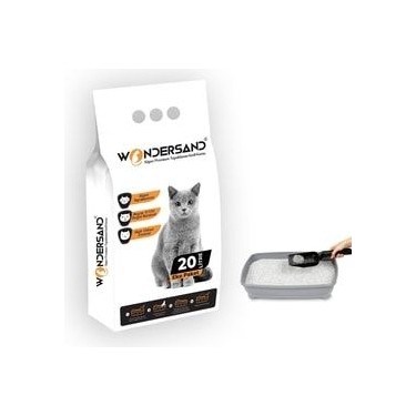 Wondersand 20 Lt Beyaz Bentonit Ince Tane Kokusuz Süper Topaklanan Premium Kedi Kumu