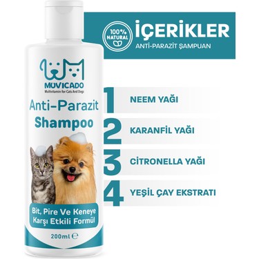 Muvicado Kedi Köpek Parazit Şampuanı Iç Dış Parazit Karşıtı Kuru Şampuan